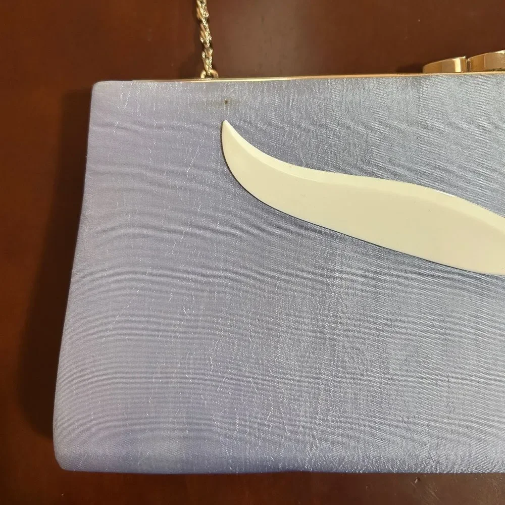 Menbur Powder Blue Evening Clutch Purse Detachable Gold Chain Strap Wedding Prom